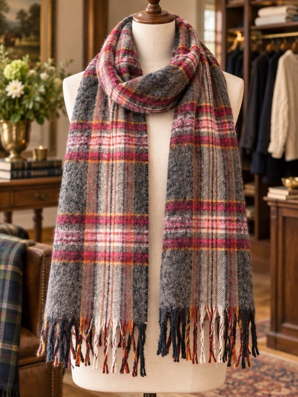 Natural Reflections Flannel SCARF for Ladies Large Wrap Plaid Grandpa Core